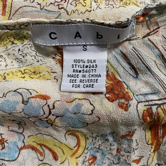 CAbi Ivory Floral Silk Tie Neck Sheer Beaded Top - Picture 5 of 5